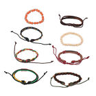 8pcs Braided Pu Leather Bracelet For Men Women Multi Layers Hemp Cords Wood Gfl