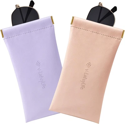Estuche para gafas suave paquete de 2 - Estuche para gafas portátil de cuero con tapa apretada, sol suave Foto 1 de 4