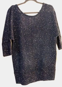 Neu mit Etikett NY&C Damenpullover dunkelblau metallic Fledermausärmel Band hinten zum Binden Größe M - Bild 1 von 9