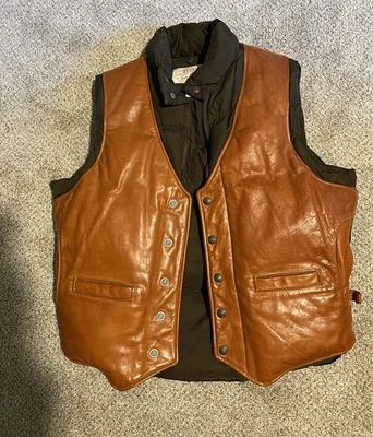 Vintage Schott USA Down Puffer Leather Bomber Hunting Vest Jacket Sz 40 - Image 1 of 4