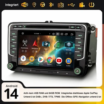 Android 14 Autoradio Für VW Golf 5/6 Passat Tiguan Polo T5 Caddy Skoda SEAT Navi - Bild 1 von 4