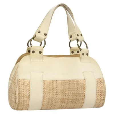 Chloe Hand Bag Raffia Beige White Auth bs27427 - Image 1 of 4