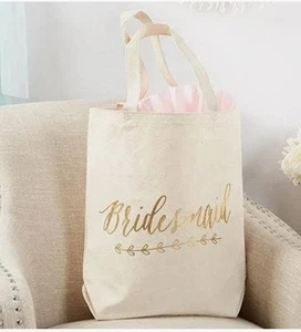 New Kate Aspen Gold Foil Bridesmaid Canvas Tote Bag 14x15.5” 6 Available Gift - Picture 1 of 8