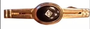 VTG ANSON Men's Tie Clip Onyx Rhinestone Gold Tone Jewelry/2.25"Lx0.5"Wx0.5"D - Picture 1 of 6