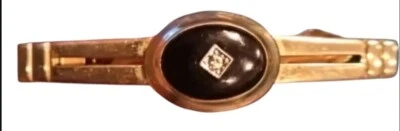 VTG ANSON Men's Tie Clip Onyx Rhinestone Gold Tone Jewelry 2.25"Lx0.5"Wx0.5"D - Image 1 of 4