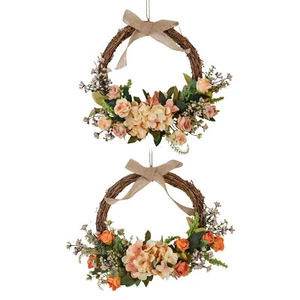 Spring Wreath for Front Door Summer Wreath Artificial Flowers Rattan Garland - Picture 1 of 14