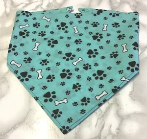 Handmade Dog Cat Bandana Neckerchief Scarf Great Gift Blue Bones Paws Size Small - Picture 1 of 3