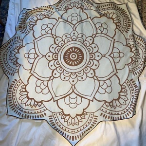 Vix Paula Hermanny Lotus Flower Towel Beach 59"x59" Blue & Brown petals - Picture 1 of 4