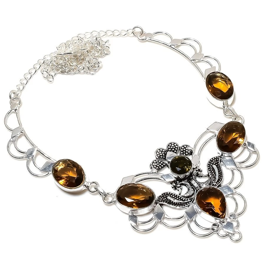 Smoky Quartz Gemstone Handmade 925 Sterling Silver Jwelery Necklace Size 18'' - Image 1 of 1
