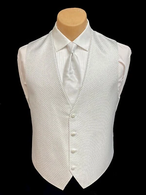 Men's Shiny Silver Tuxedo Vest with Tie Bow or Long Groom Prom Wedding Party - Image 1 of 3