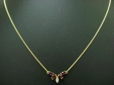 835 Argento Collier Con Sint. Rubino & Zirconia/Placcato Oro / Vero / 42,0cm - Immagine 1 di 3