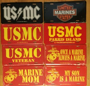 Marine Corps License Plates, Metal, New, 8 designs
