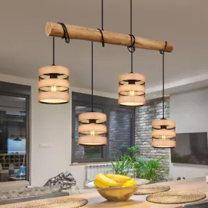 Esszimmerlampe Holzleuchte Hängelampe Pendelleuchte Gitter schwarz 4-Flammig E27 - Bild 1 von 8