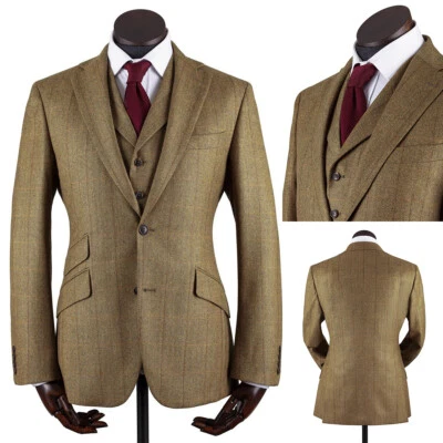 Men Suits Regular Fit Wool Blend Herringbone Notch Lapel Blazer Business Wedding - Image 1 of 4