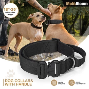Taktisches strapazierfähiges Nylon Hunde Welpen weiches Halsband verstellbar reflektierend mit Griff - Bild 1 von 35