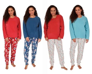 Ladies Pyjamas Fleece Bright Soft Fleece Loungewear Nightwear 2 Part Set - Picture 1 of 9