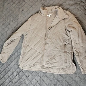 THREE DOTS Jacket Womens Medium Heather Gray Quilted Full Zip Sweatshirt Pockets - Picture 1 of 12