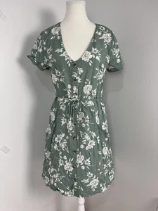 Jay Jays Linen Blend Dress Size 10 Button Down Pockets Drawstring Low Cut Green - Picture 1 of 18