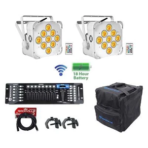(2) BEST PAR 60 White Rechargeable Wash Lights w/ Wireless DMX+Bag+Controller - Picture 1 of 10
