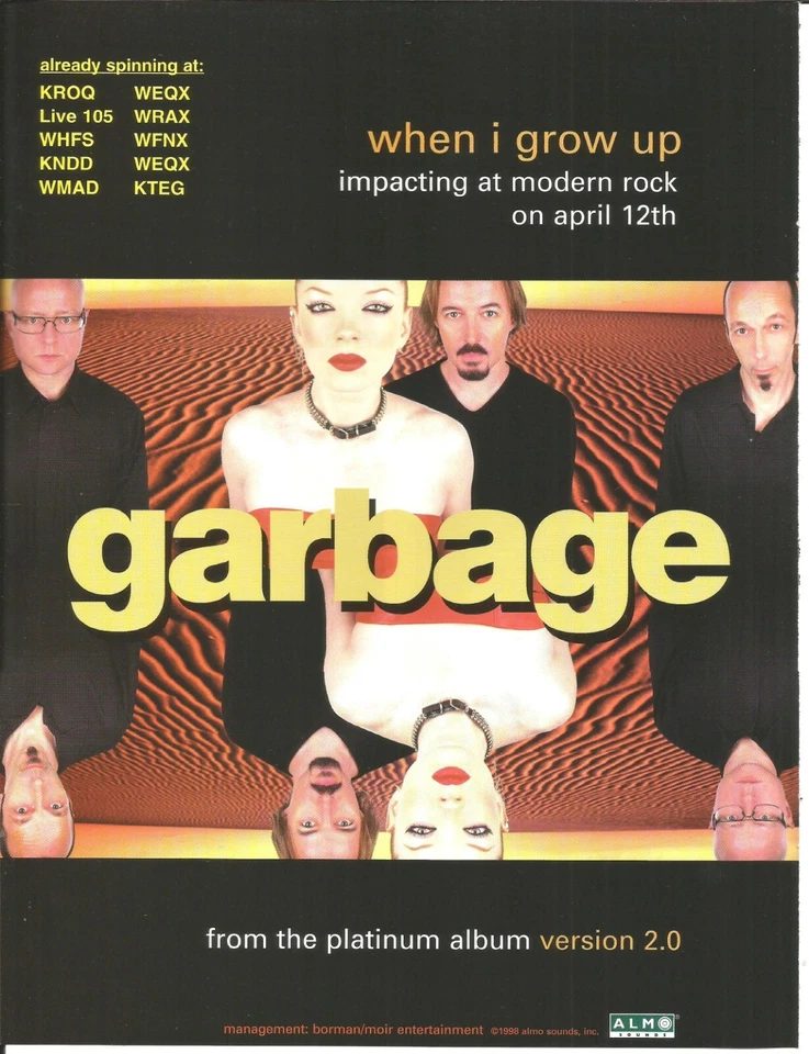 GARBAGE Rare VINTAGE 1999 Grow PROMO TRADE AD Poster for Version CD MINT USA - Image 1 of 1