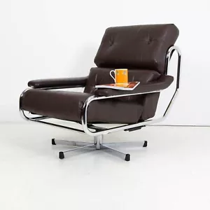 Pieff Mid Century Leather Swivel Alpha Armchair New Filling - Picture 1 of 15