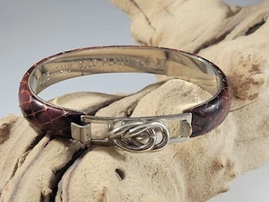 Vintage Bracelet Silver Tone Bangle Clip 24Kt Gold Plated Faux Snakeskin Unique - Picture 1 of 9