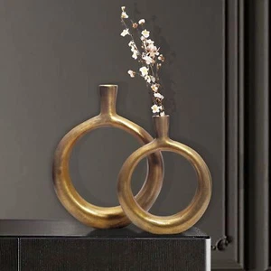 Vase 2er Set FineBuy Blumenvase Aluminium Donut Tischvase Modern Gold Wohndeko - Bild 1 von 7