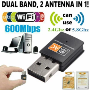 600Mbps USB Wireless wifi Adapter 2.4GHz OR 5.8GHz Dual Band Dongle, 802.11AC - Picture 1 of 5
