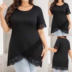 Plus Size Women's Lace Short Sleeve Tops Loose Fit Blouse Shirts Casual T-Shirts - Picture 1 of 17