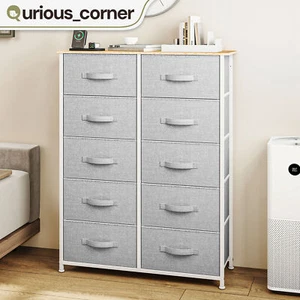 10 Drawers Dresser Gray Fabric Cabinet Organizer Chest Storage Bedroom Unit - Picture 1 of 11
