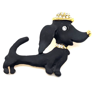 Broche prendedor vintage oro amarillo GT estrás negro mate perro Dachshund #Fash421 Foto 1 de 3