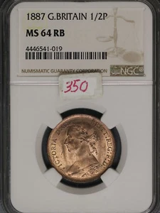 Great Britain 1887 1/2 Penny K-754 NGC MS64 RB - Picture 1 of 2