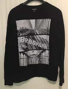 Brooklyn Langarm T-Shirt Bridge Herren Large schwarz weiß Grafik Carbon - Bild 1 von 6