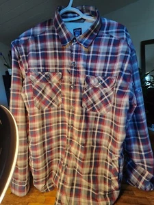 Kuhl Joyrydr Sherpa Lined Plaid Shirt Jacket  Size L Blue Red - Picture 1 of 12