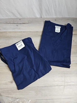 NEW OPEN UA Scrubs Sz 2X V-Neck Top Drawstring Waist Pants Set Navy Blue Uniform - Image 1 of 4