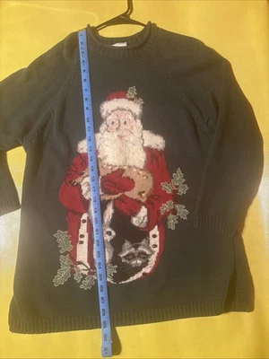 Suéter de malha L tema Natal Papai Noel feriado vovó casa de campo Susan Bristol vintage - Imagem 1 de 4