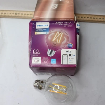 Philips Smart Wi-Fi LED Vintage Edison Light Bulb Tuneable White G25 60W Eqv - Image 1 of 4