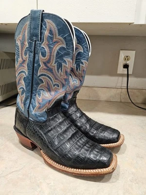 Womens 7 B Justin Black Exotic CAIMAN BELLY Square Toe Western Cowboy Boots  - Image 1 of 4