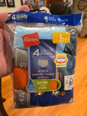Hanes Size L Boys Briefs 4 Pack Tagless Comfort Soft Underwear Cool Wick - Image 1 of 2