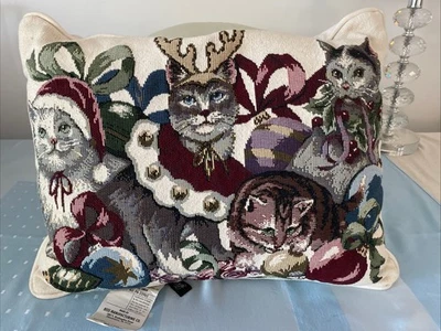 "Almohada tapiz de diseño de amantes de los gatos de Navidad de Bess 16"" x 12""" Foto 1 de 4