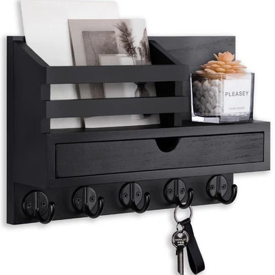 Key Holder Wall Mount, Mail Holder with Storage Drawer and 5 Key Hooks for Co... - Image 1 of 4