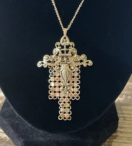 Neu aus altem Lagerbestand Vintage WHTING & DAVIS goldfarben verzierter Netzanhänger Halskette - Bild 1 von 6