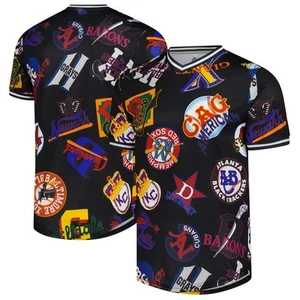 Men's Stitches Black Negro League Baseball Allover Print V-Neck Baseball Jersey - Picture 1 of 3