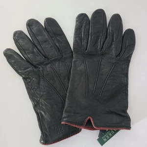 Lauren Ralph Lauren Damen Handschuhe schwarz Leder brauner Besatz gefüttert Gr. XL - Bild 1 von 13