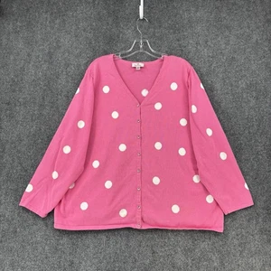Quacker Factory Pink White Polka Dots Cardigan Sweater Women’s Plus 2X Artsy - Picture 1 of 14