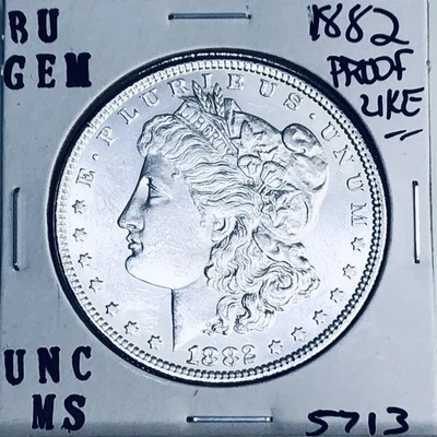 1882 BU GEMA DÓLAR DE PLATA MORGAN SIN CIRCULAR/MS+++ MONEDA RARA COMO NUEVA EE. UU. 5713 Foto 1 de 3