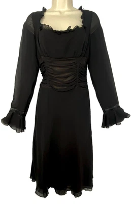 Vestido de seda MODA INTL negro vintage años 90 8 manga larga volantes midi transparente Foto 1 de 4