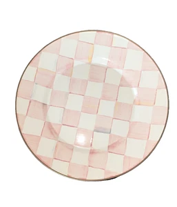 Mackenzie Childs Pink Rosy Check Enamel Dinner Plates 10” Set of 2 - Picture 1 of 6