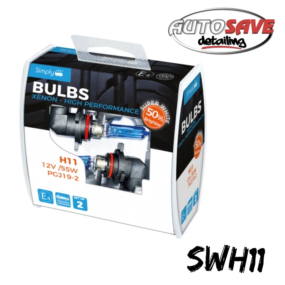 H11 Xenon Super White Bright 50% Brighter Headlight Bulbs  simply  - Image 1 of 1