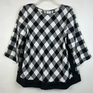 J Jill Top Womans L Love Linen Gingham Buffalo Check Plaid Lagenlook Read - Picture 1 of 10